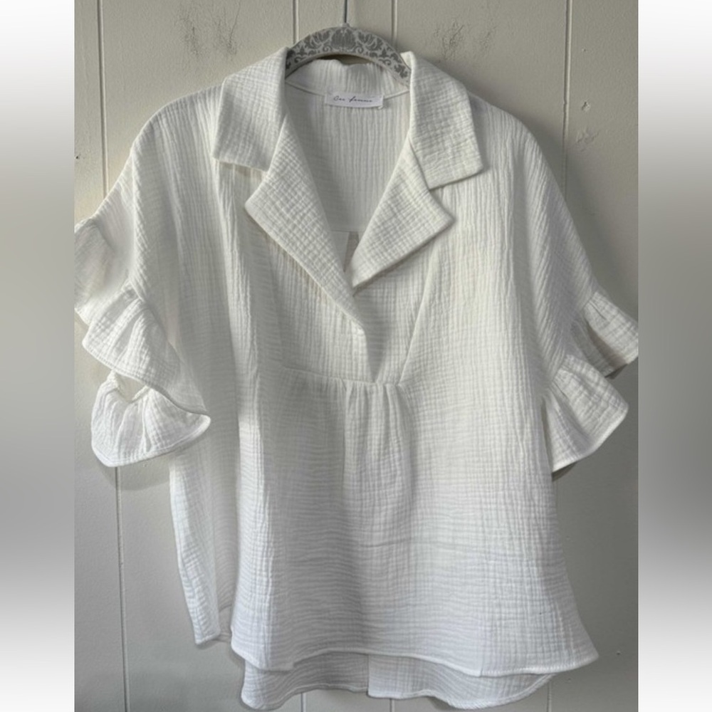 29 Boho Double Gauze Wide Collar Ruffle Sleeve Top